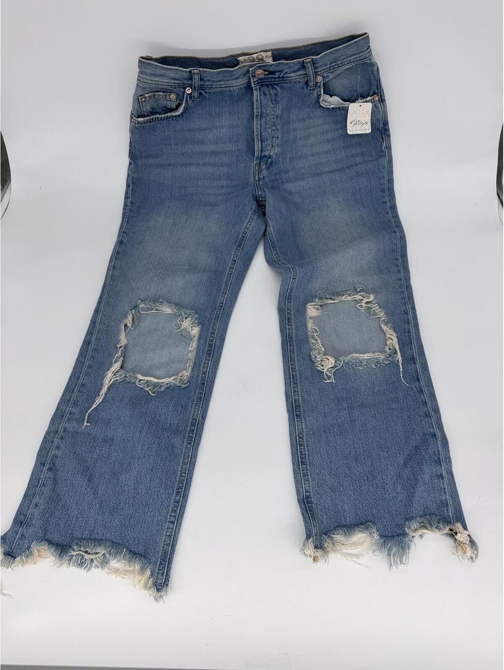 Free People We the Free Straight Leg Cropped Distressed Jeans Button Fly Size 28